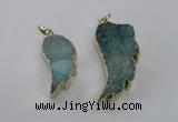 NGP1803 35*40mm - 45*50mm wing-shaped plated druzy agate pendants