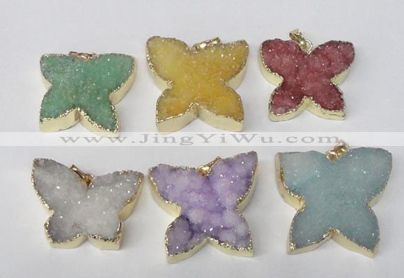 NGP2120 22*30mm - 25*30mm butterfly druzy agate gemstone pendants