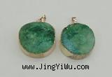 NGP4063 28mm – 30mm flat round druzy quartz pendants wholesale
