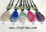 NGP5648 Agate flat teardrop pendant with nylon cord necklace