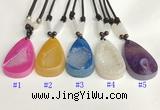 NGP5650 Agate flat teardrop pendant with nylon cord necklace