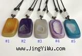 NGP5652 Agate rectangle pendant with nylon cord necklace