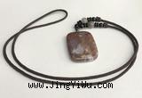 NGP5696 Agate rectangle pendant with nylon cord necklace