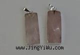NGP6181 14*30mm - 15*38mm faceted rectangle rose quartz pendants