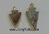 NGP6280 22*35mm - 24*45mm arrowhead druzy agate pendants