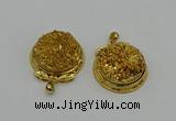 NGP6383 28mm - 30mm flat round plated druzy agate pendants