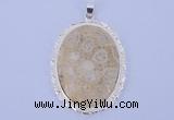 NGP647 5pcs 37*50mm oval chrysanthemum stone with brass pendants