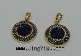 NGP6586 22mm - 22mm coin plated druzy agate gemstone pendants