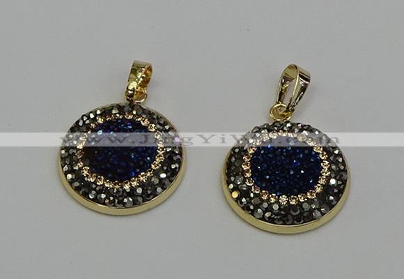 NGP6586 22mm - 22mm coin plated druzy agate gemstone pendants