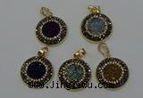 NGP6590 22mm - 22mm coin plated druzy agate gemstone pendants