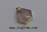 NGP6801 24*25mm hexagon rose quartz gemstone pendants wholesale