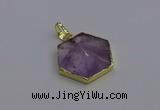 NGP6805 24*25mm hexagon light amethyst gemstone pendants wholesale