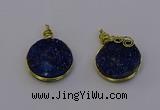 NGP6939 15mm - 16mm flat round plated druzy quartz pendants