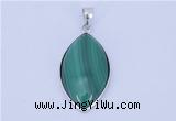 NGP711 15*28mm marquise natural malachite with sterling silver pendant
