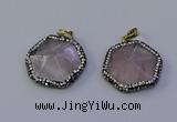 NGP7111 30*30mm hexagon rose quartz pendants wholesale