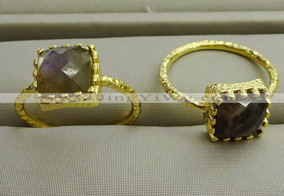 NGR1074 8*8mm square labradorite gemstone rings wholesale