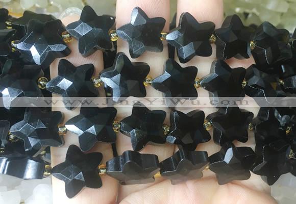 RGBS71 15 inches 14mm faceted star black obsidian beads wholesale