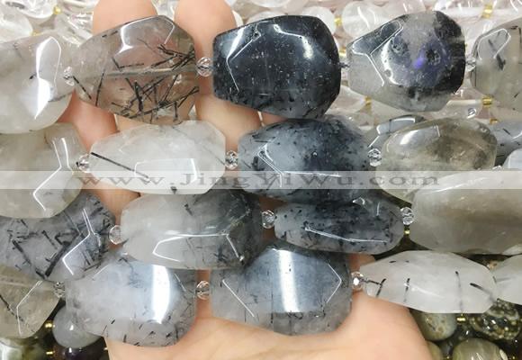 RUBS03 15 inches 18*25mm - 22*30mm faceted freeform black rutilated quartz beads