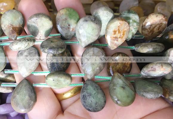 TRBS102 Top drilled 13*18mm faceted flat teardrop Green opal beads wholesale