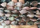 TRBS38 15 inches 13*18mm flat teardrop black veined rhodonite gemstone beads