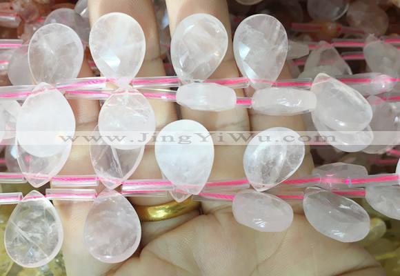TRBS91 Top drilled 13*18mm faceted flat teardrop rose quartz beads wholesale