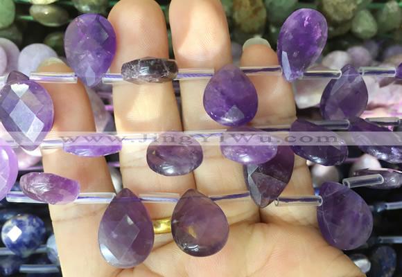 TRBS92 Top drilled 13*18mm faceted flat teardrop amethyst beads wholesale