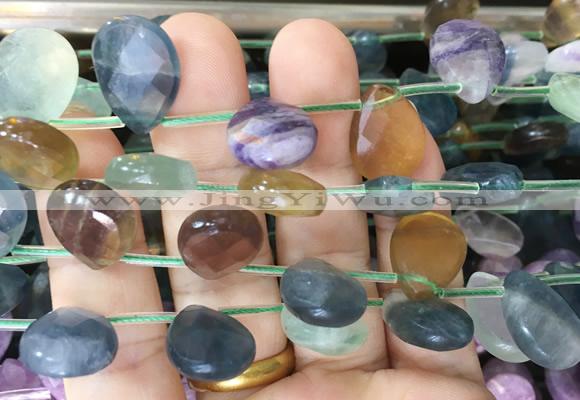 TRBS95 Top drilled 13*18mm faceted flat teardrop fluorite beads wholesale