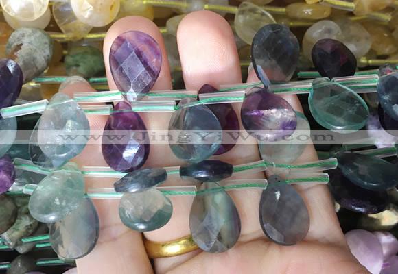 TRBS96 Top drilled 13*18mm faceted flat teardrop fluorite beads wholesale