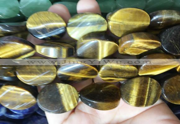 TWBS44 15 inches 18*25mm twist oval yellow tiger eye beads wholesale